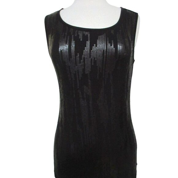 Tribal Black Sequin Front Pullover Tank Top Sz Small Machine Wash Scoop Neck Sle - Picture 1 of 8